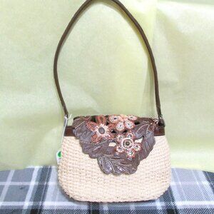 P1835-Brighton Cassia Natural Woven Straw & Leather Shoulder Bag